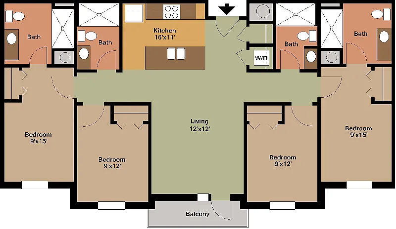 Floor plan Rent 1 bedroom within 4 bedroom apartment