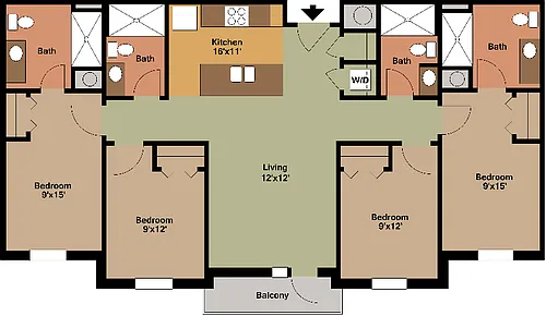 Floor plan Rent 1 bedroom within 4 bedroom apartment