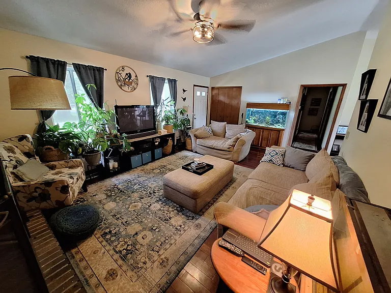 High ceilings and lots of natural light in the living room