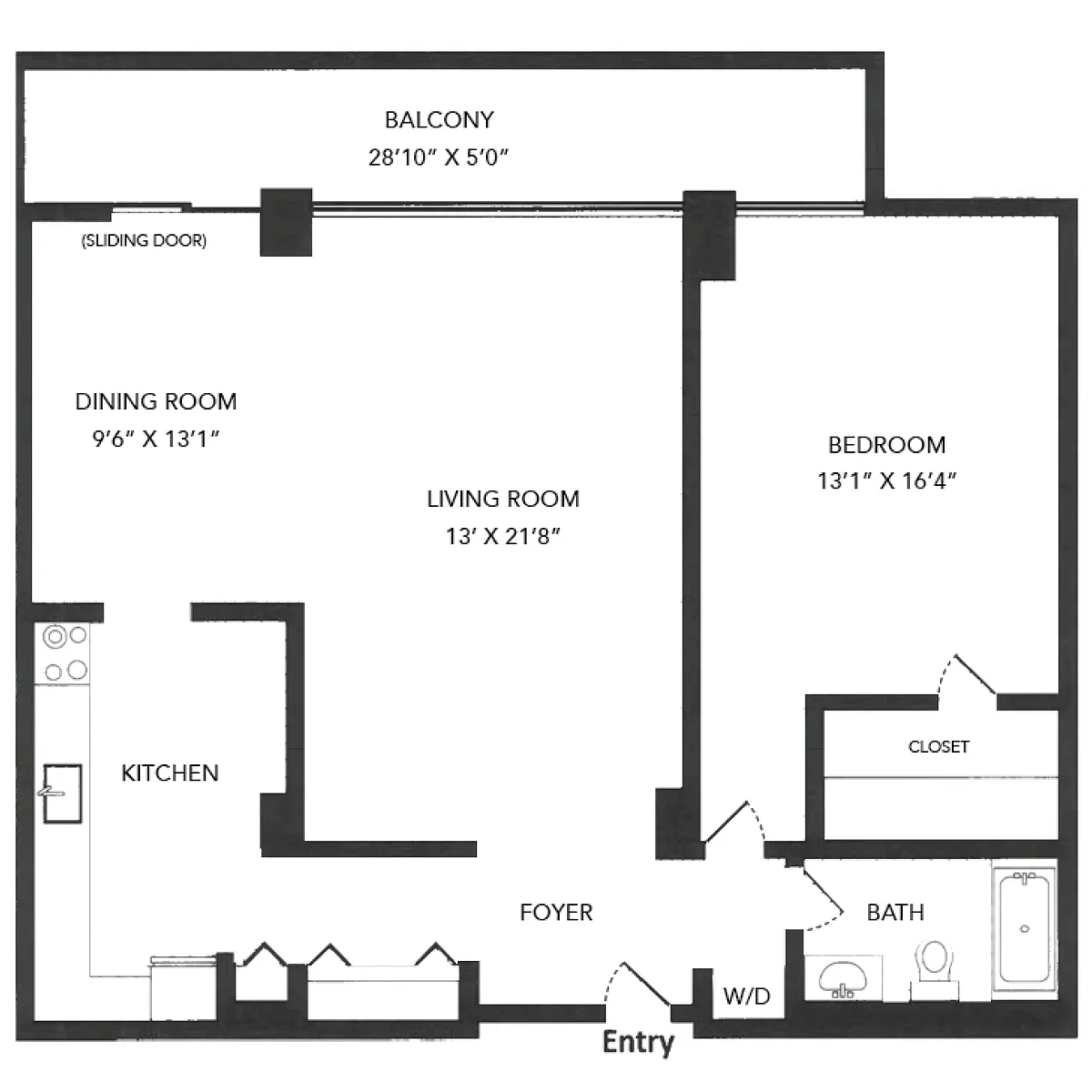 Floor plan 1 Bed, 1 Bath 969 11B