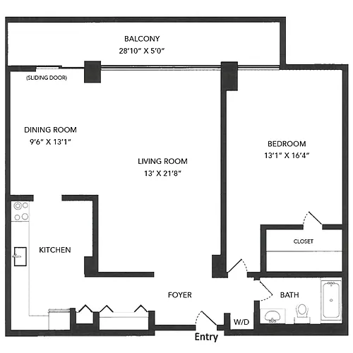Floor plan 1 Bed, 1 Bath 969 11B