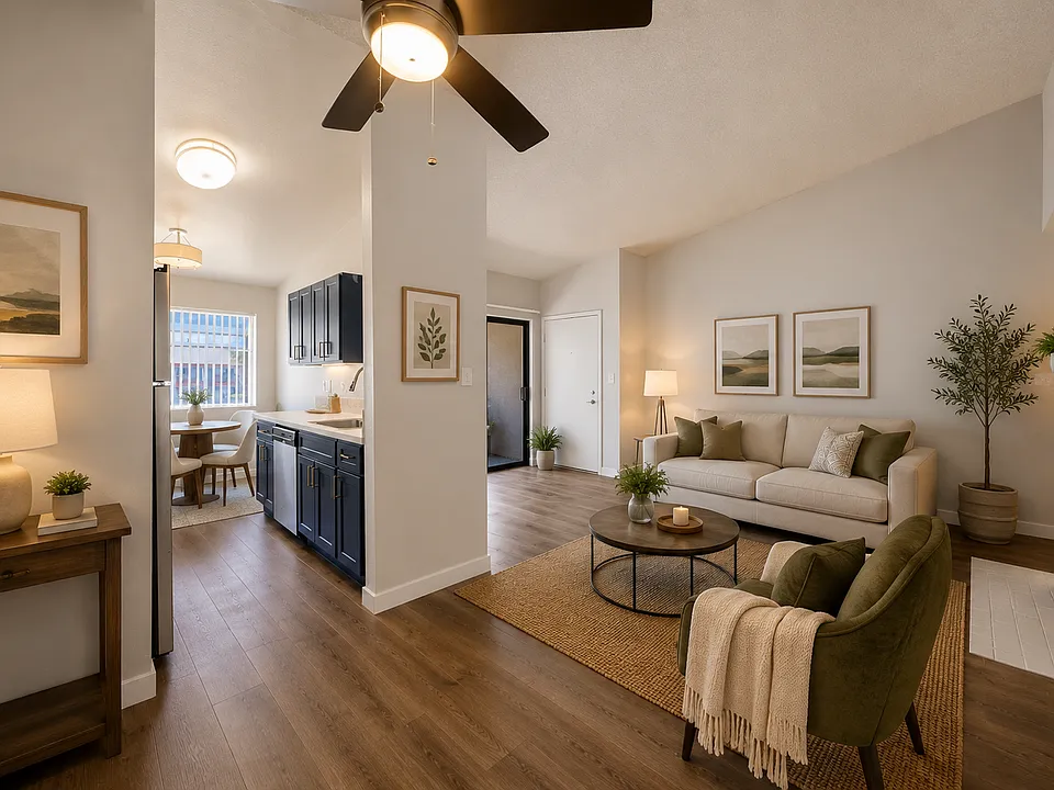 Cozy modern living space with greenery
