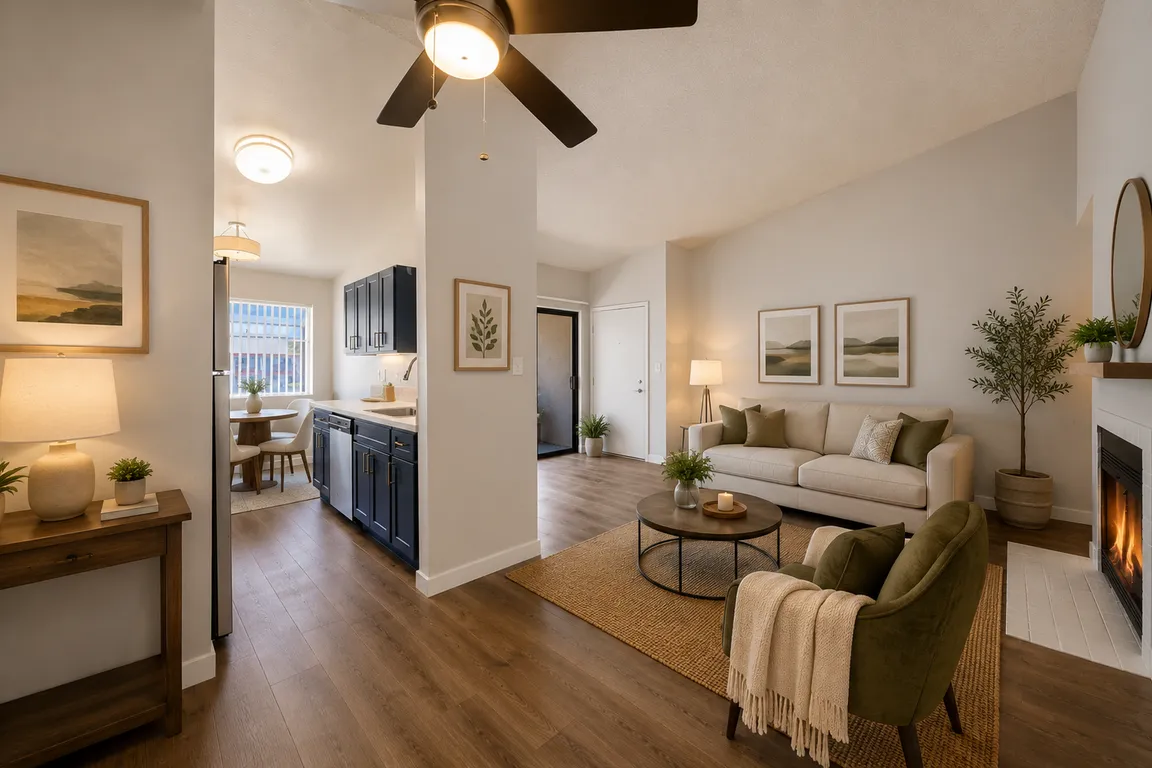 Cozy modern living space with greenery