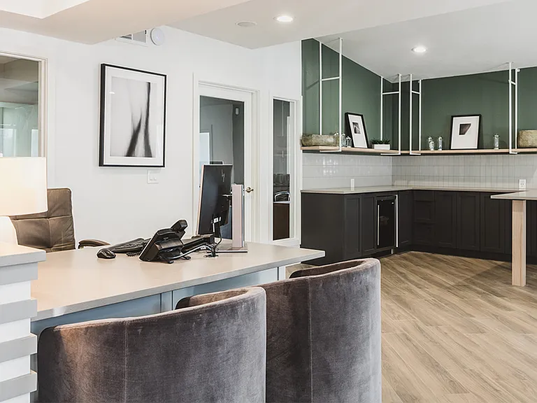 Reimagined leasing office with resident area off to the side