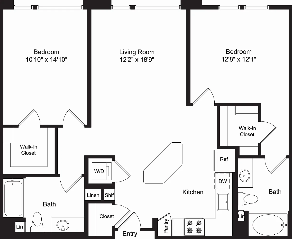 Floor plan Two Bed B1 B No Balconies