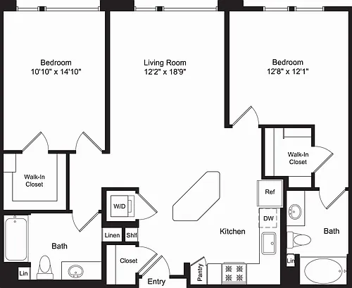 Floor plan Two Bed B1 B No Balconies