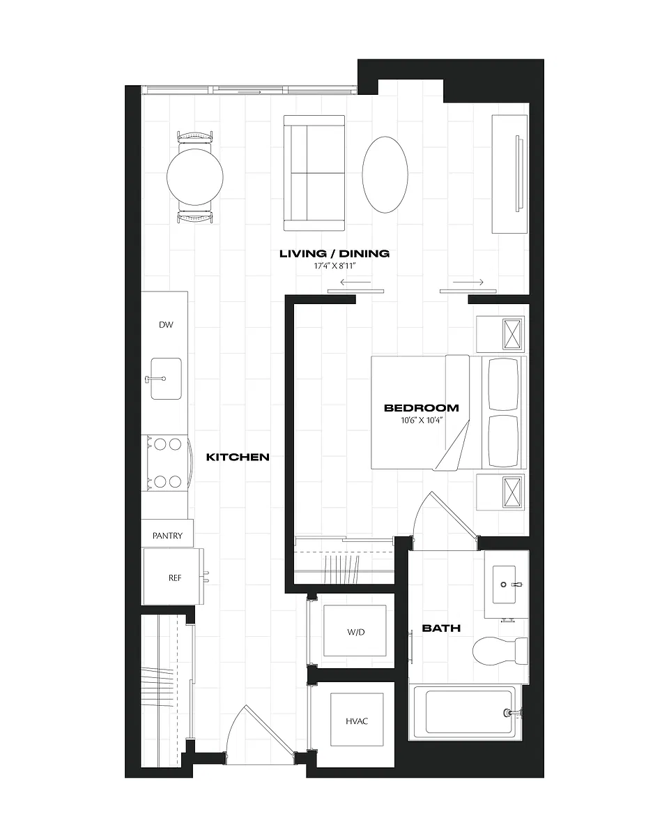 Floor plan 1 Bed/1 Bath JR-A6.1.1