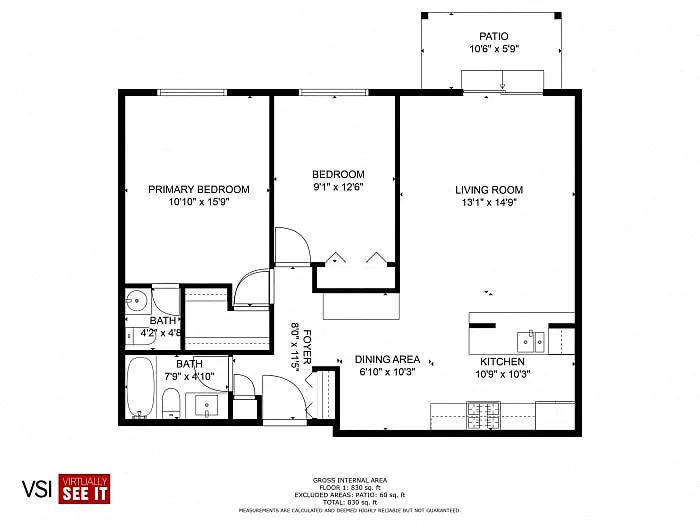 Floor plan 2 bedroom, 1-1/2 bath