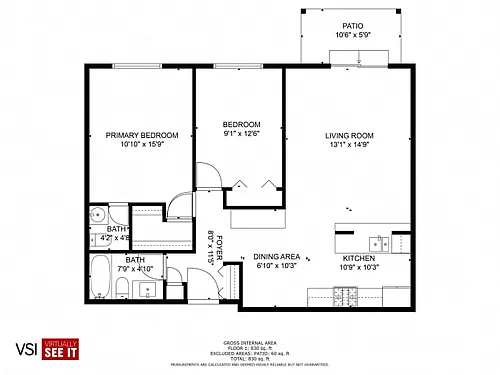 Floor plan 2 bedroom, 1-1/2 bath