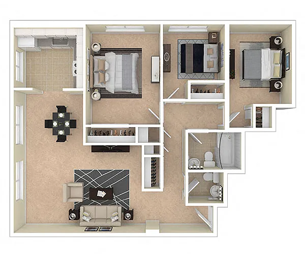 Floor plan 3 BEDROOM 1.5 BATH - END UNIT