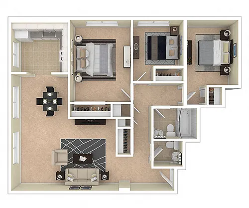 Floor plan 3 BEDROOM 1.5 BATH - END UNIT