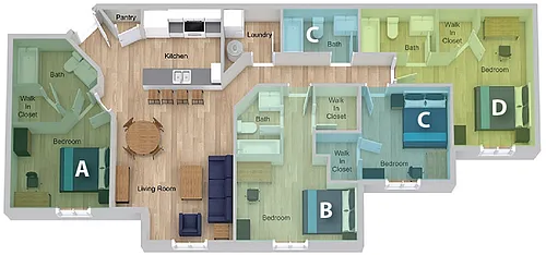 Floor plan By The Bed Pricing - Four Bedroom A