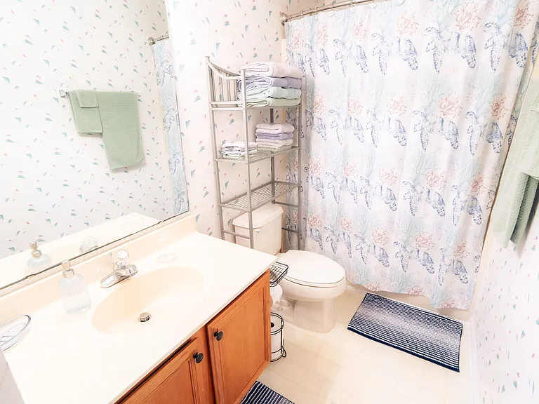 Master bath, curved curtain rod