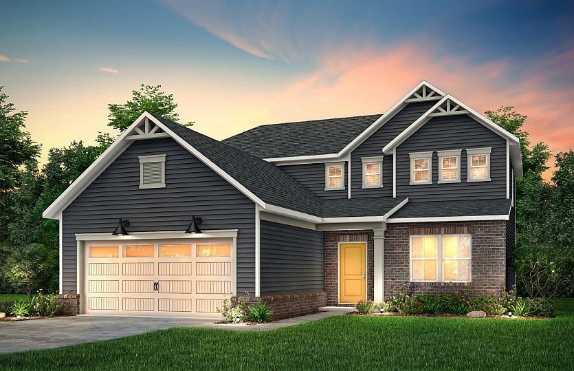 Hartwell Exterior CR105 features siding, brick, covered front door and 2 car garage
