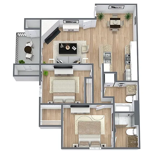 Floor plan B2: 2 Bed 2 Bath