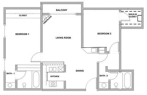 Floor plan 2 Bedroom, 2 Bath