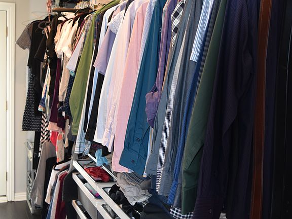 Opened walk-in closet, hardw