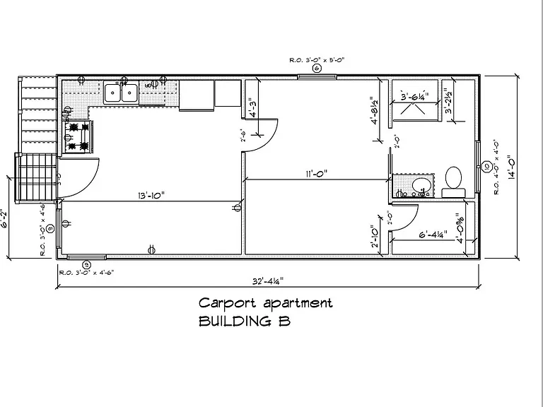 Floor plan for 1 bedroom unit