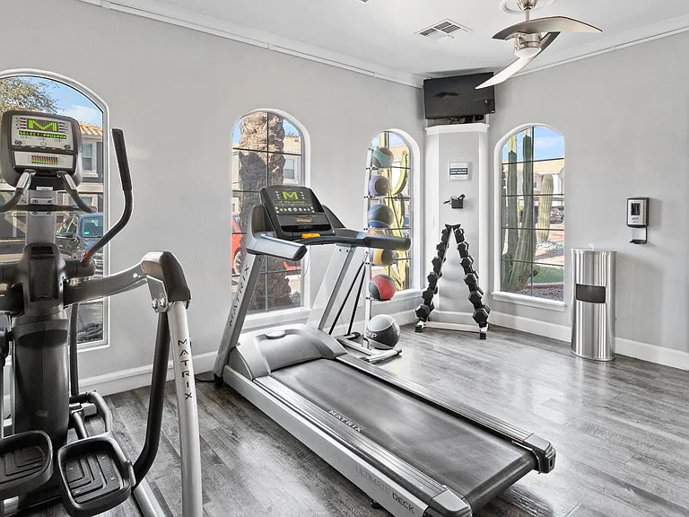 Achieve your fitness goals in our on-site fitness center, complete with top-tier cardio equipment, free weights, and medicine balls for a well-rounded workout.