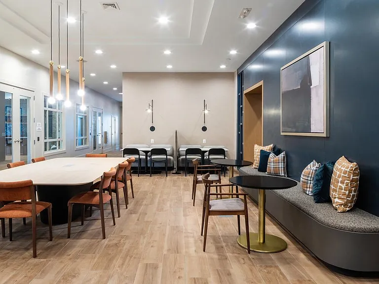 Lobby with lounge seating and coworking spaces