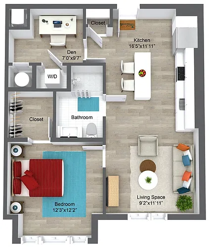 Floor plan One Bed + Den