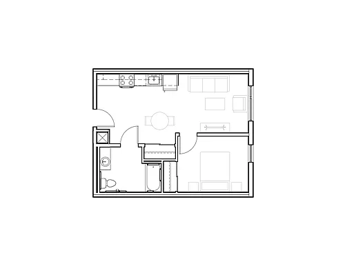 Floor plan 1 Bed 1 Bath Unit Restricted at 60% with Pass Thro