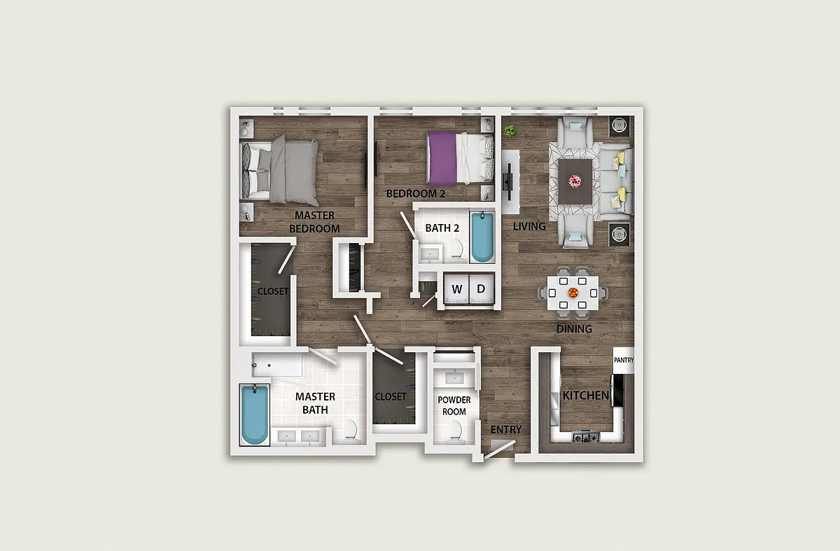 Floor plan 2 Bedroom, Bonus Closet, 2.5 Bath