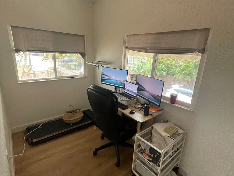 Front porch/office windows have built-in shades