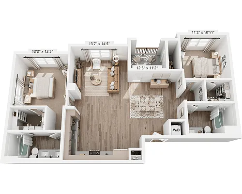 Floor plan Two Bedroom - B2D