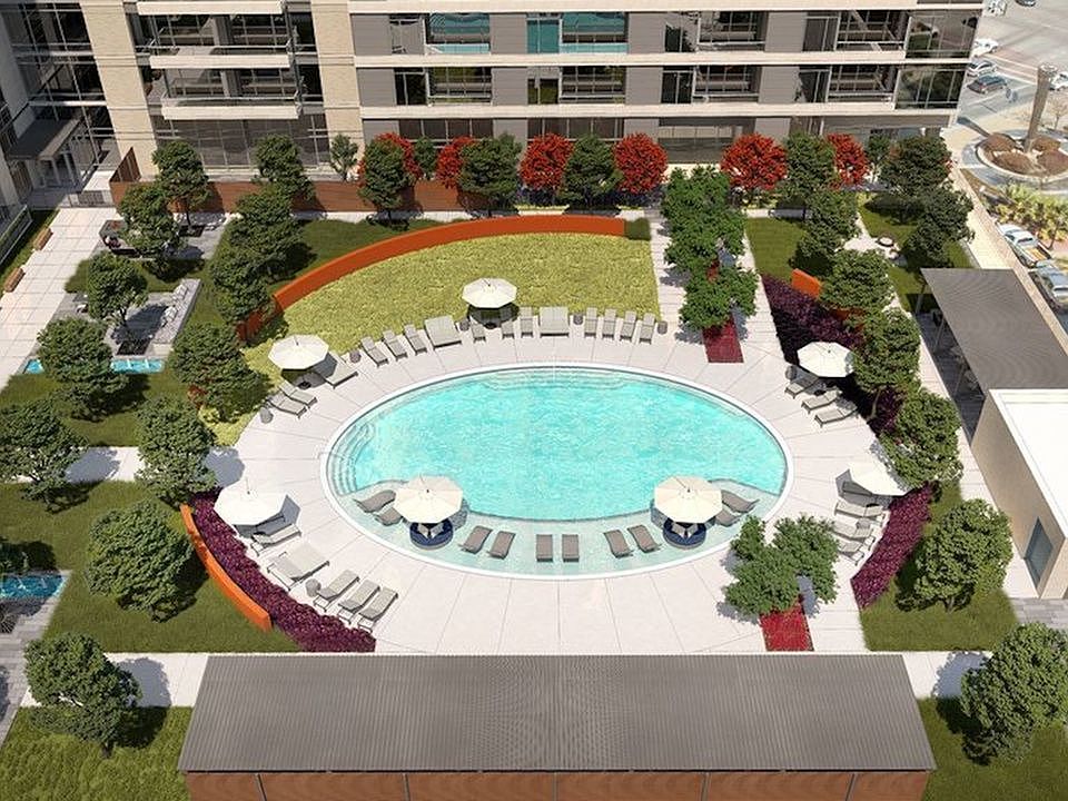 30,000 sq. ft. outdoor pool deck featuring cabana lounges with TVs, multiple grilling stations, bistro seating, and firepits