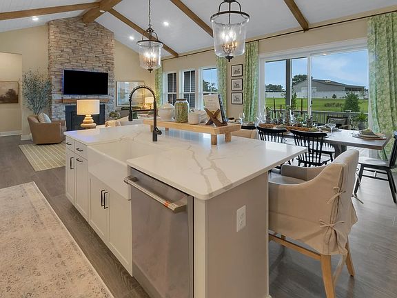Kitchen overlooking dining area
