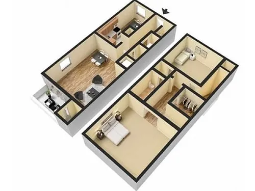 Floor plan 2 Bedroom 1.5 Bath Town