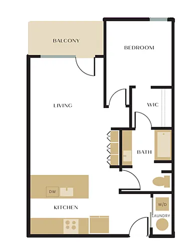 Floor plan A2 (1 BD/1BA)