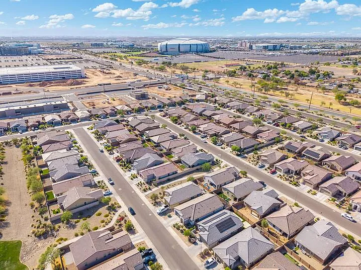 Aerial view of State Farm Stadium only 1.5 miles from our home. Your perfect choice for all of the exciting events, games, and concerts in town!