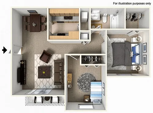 Floor plan Two Bedroom One Bathroom 60%