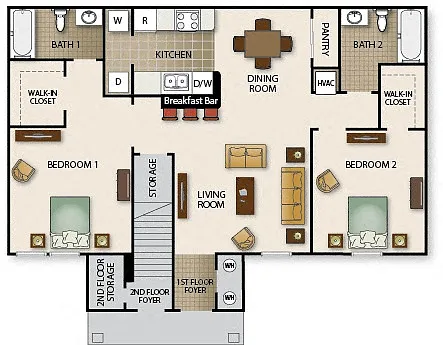 Floor plan Two Bedroom Two Bath (b)