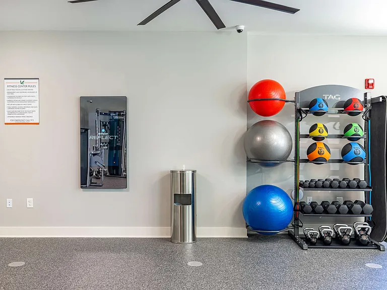 Echelon mirror and core equipment in fitness center at The Groves at Lake Juliana