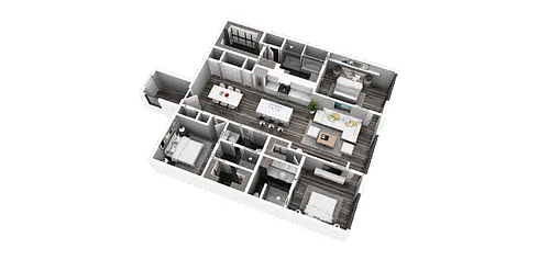 Floor plan Unit B - Two Bedroom + Den