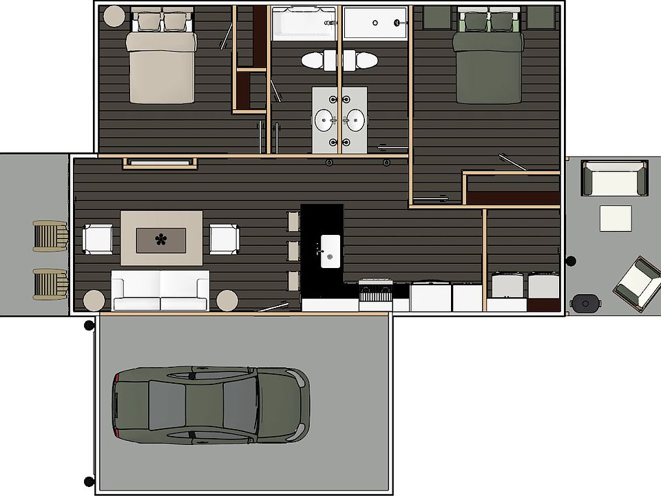 842 sq ft with 1 car garage