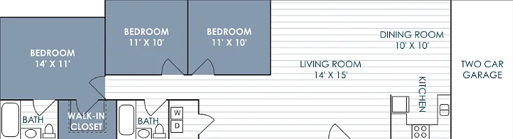 3 Bed 2 Bath Floorplan Diagram