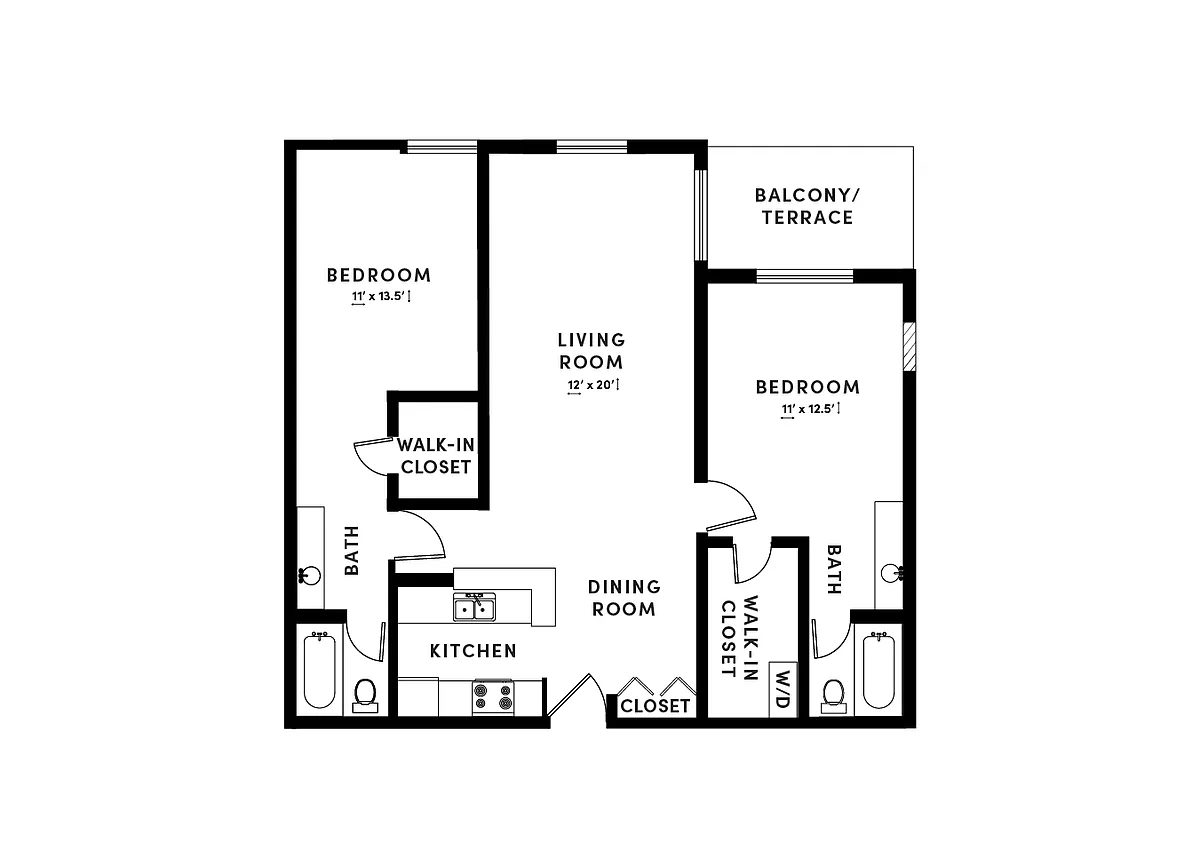 Floor plan 2 Bed/2 Bath-TC2A