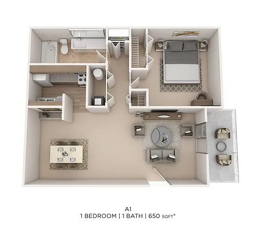 Floor plan One Bed One Bath 650 Sqft