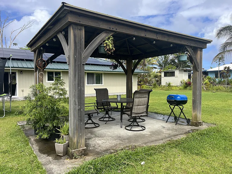Open air Gazebo includes patio furniture and grill. Great spot to relax