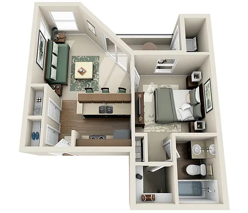 Floor plan A1| 1 Bed | 1 Bath