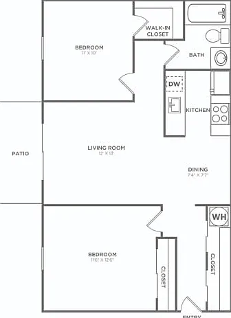 Two Bedroom One Bath | 792 sq. ft. Two Bedroom One Bath | 792 sq. ft.