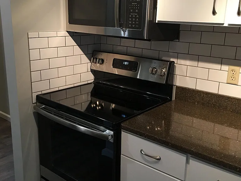 New GE appliances with quarts countertop.