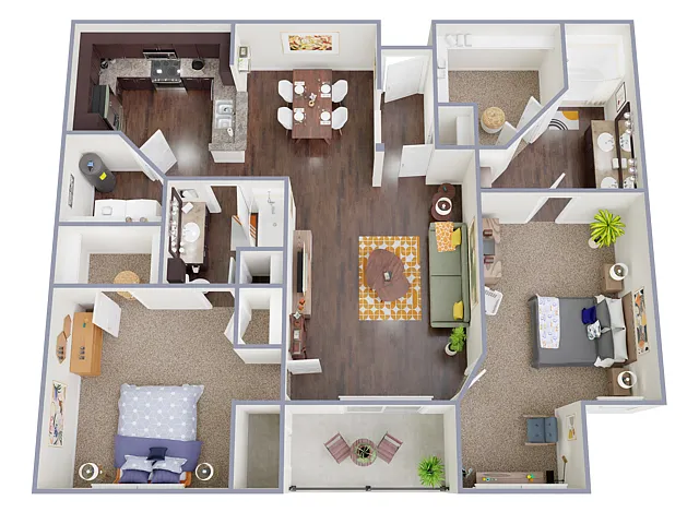 Floor plan 2 Bed, 2 Bath B (80% Income Restricted)