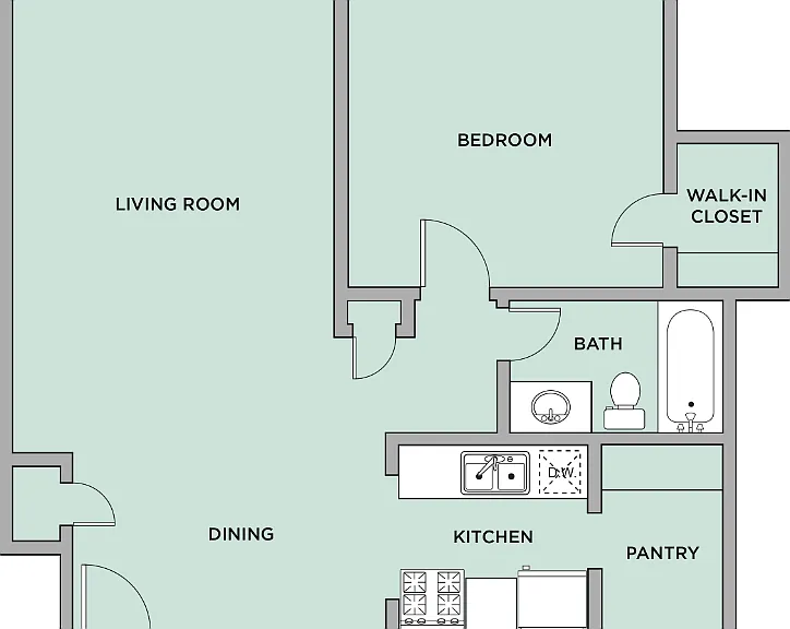 1 Bed 1 Bath Floorplan Diagram
