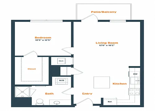 Floor plan A10 | 1 Bed | 1 Bath