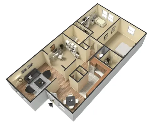 Floor plan 2 Bedroom 1 Bathroom Upgrade